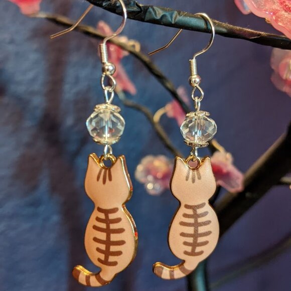 Brown Tabby Sterling 925 Silver Drop Earrings - Picture 11 of 13